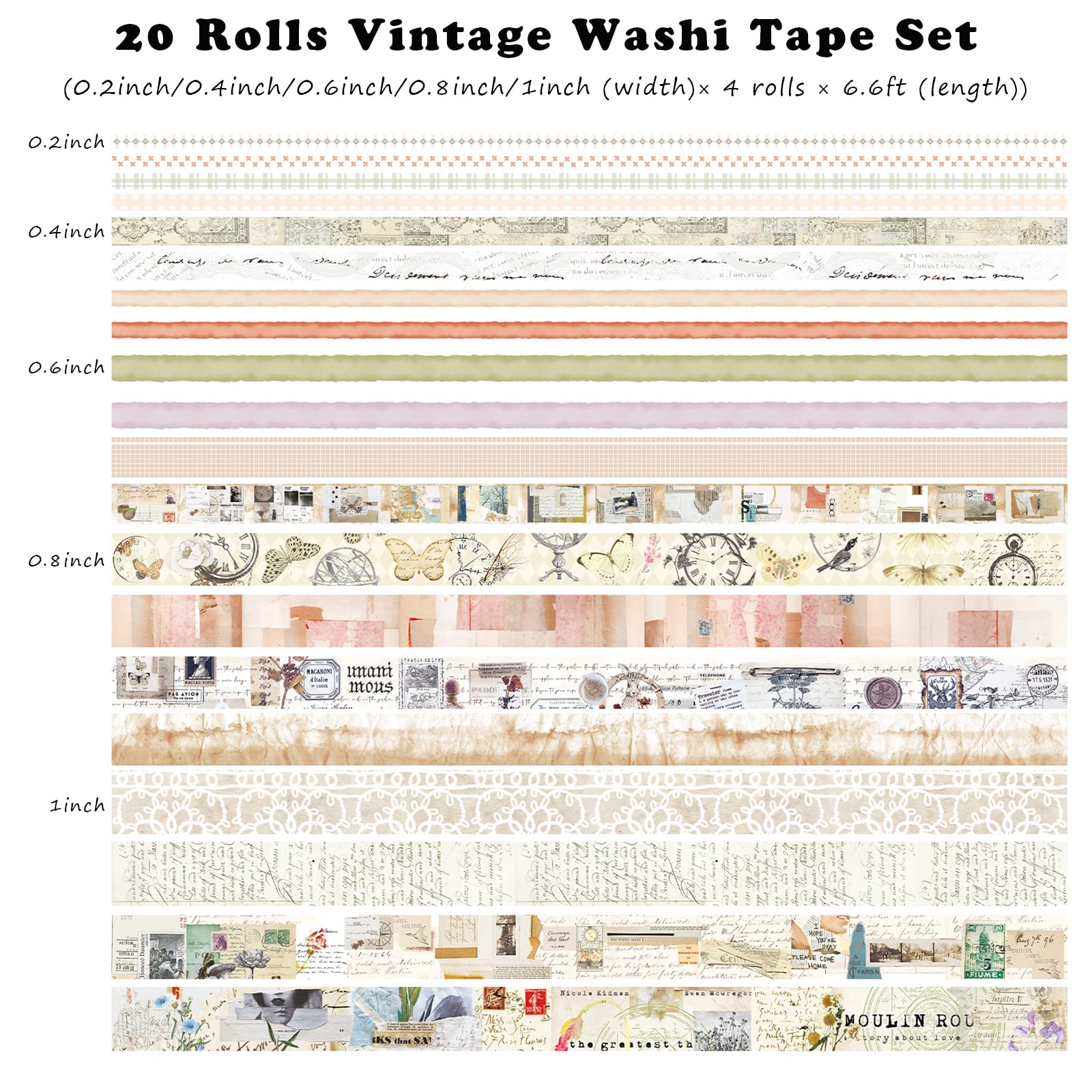 HASTHIP 20 Rolls Vintage Washi Tapes for Journal, Retro Aesthetic Masking Washi Tape Set for Decorative Scrapbook Supplies, Bullet Journal, DIY Decor and Craft Supplies HASTHIP 20 Rolls Vintage Washi Tapes for Journal, Retro Aesthetic Masking Washi Tape Set for Decorative Scrapbook Supplies, Bullet Journal, DIY Decor and Craft Supplies